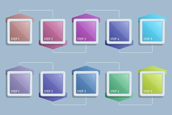 5 steps infographic square signs 3d isolated grey background