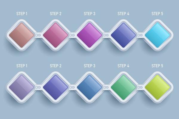 5 steps infographic rhombus signs 3d isolated grey background