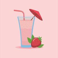 Strawberry milkshake illustration isolated on pastel pink background vector