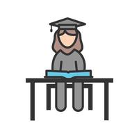 Female Student Studying Filled Line Icon vector