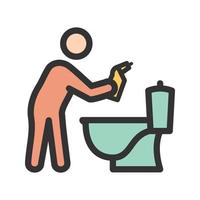 Man Cleaning Bathroom Filled Line Icon vector