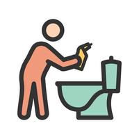 icono de línea llena de baño de limpieza de hombre vector