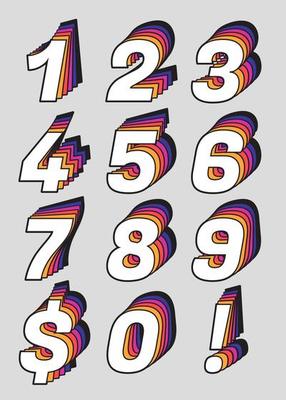 colorful layered abstract numbers set vector illustration