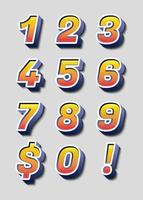 golden orange abstract numbers set vector illustration