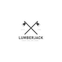 Woodcutter's ax crossed logo design icon illustration vector