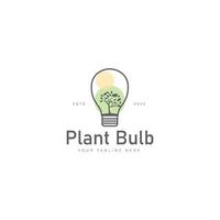 planta con ilustración de icono de diseño de logotipo de línea de bulbo vector