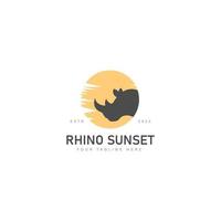 Rhino with sunset logo design icon illustration