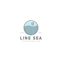 agua de mar con ilustración de icono de diseño de logotipo de línea de media luna vector