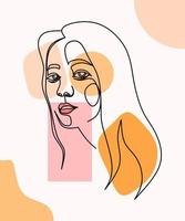 Woman face portrait in continuous one line drawing style. Minimalist design art with abstract shapes. vector