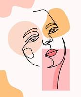 Woman face portrait in continuous one line drawing style. Minimalist design art with abstract shapes. vector