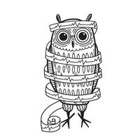 Happy Doctor's Day. Owl in the form of a cardiologist. Vector hand drawn cartoon illustration.