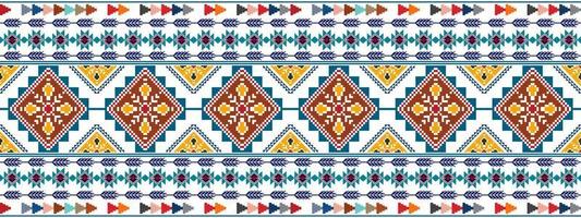 diseño de patrones sin fisuras étnicos ikat. alfombra de tela azteca adornos de mandala decoraciones textiles papel tapiz. fondo de vector de bordado tradicional de pavo étnico nativo boho tribal