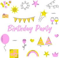 Vector Happy birthday party hand drawn set