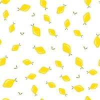 Set of vector seamless patterns with fruits, lemon with leaves. Trendy hand drawn textures. Modern abstract design for paper, cover, fabric, interior decor and more.