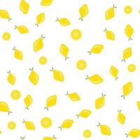 Set of vector seamless patterns with fruits, lemon with leaves. Trendy hand drawn textures. Modern abstract design for paper, cover, fabric, interior decor and more.