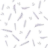 patrón transparente de vector de elementos de flores de lavanda. perfecto para la marca, papel de regalo, textil. lavanda dibujada a mano. flores de lavanda aisladas sobre fondo blanco.