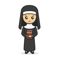 Cute nun church mascot vector