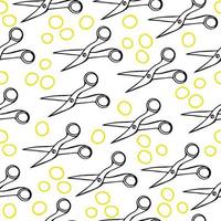 Seamless scandinavian pattern with cute doodle outline scissors. vector