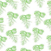 Seamless scandinavian pattern with cute doodle outline green sprouts with roots. vector