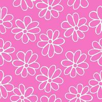 Seamless scandinavian pattern with cute doodle outline sweet flowers. vector