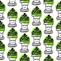 Seamless scandinavian pattern with cute doodle outline hand drawn cactus in the pot. vector