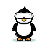 Cute penguin mascot modern technology theme vector