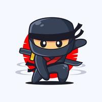 pose de aterrizaje del personaje de dibujos animados ninja vector