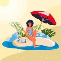 Woman Sunbath With Drink In Her Hand Concept vector