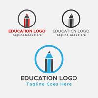 Minimalistic Education Logo. Circular Pencil Logo.Blue, Black and red color. vector