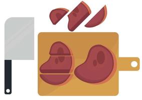 illustration of beef being cut into pieces on a cutting board vector