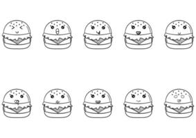 hand drawn collection of kawai burgers vector