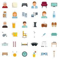 Nursing home icons set flat vector isolated