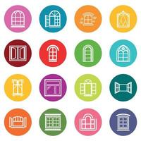 Window design icons set colorful circles vector