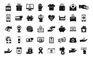 Charitable giving icons set simple vector. Donate food vector