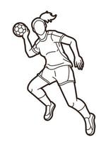 Line Handball Sport Female Player Action vector