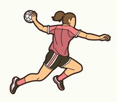 Cartoon Handball Sport Female Player Running Action vector