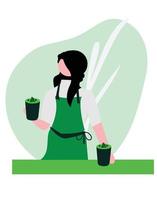 Barista holding coffee cup young girl flat vector