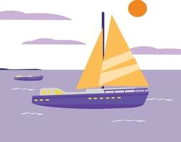 Boat with a sail, sea, flat design vector