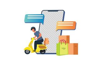 Flat phone and shop scooter delivery order ilustration vector