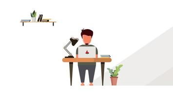 Work from home concept, flat tiny person vector illustration. Freelancer remote office workplace interior setup with desk, chair and computer