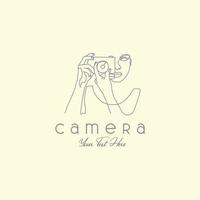 Beautiful woman taking a picture with digital camera photographer line drawing logo art vector