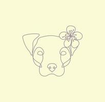 Head of cute floral dog on line art drawing vector