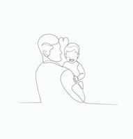 Happy Father and Children Continuous Line Art Drawing vector