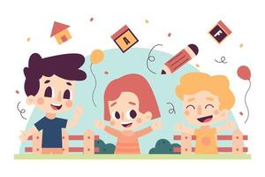 Happy Children Playing Outdoor Flat Illustration vector