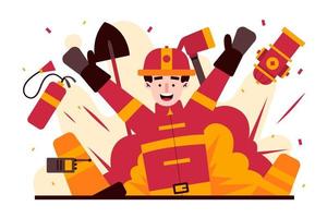 Cheerful Firefighter Flat illustration vector