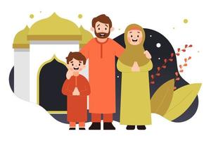 saludo familiar eid al fitr ilustración plana vector