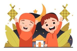 Children on Eid Al Fitr Day Flat Illustration vector