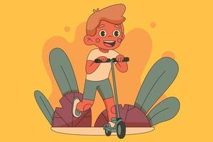 niños en una ilustración plana de scooter vector