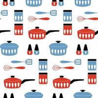Seamless vector pattern with cookware for cooking food. Mid century modern style. Good for print.