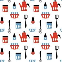 Seamless vector pattern with kitchen utensil. Mid century modern style. Good for print.